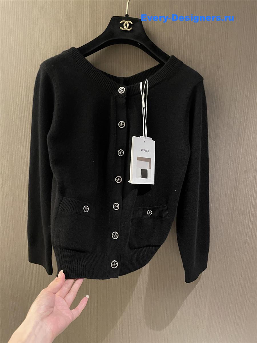 Ch**el black cashmere double button cardigan