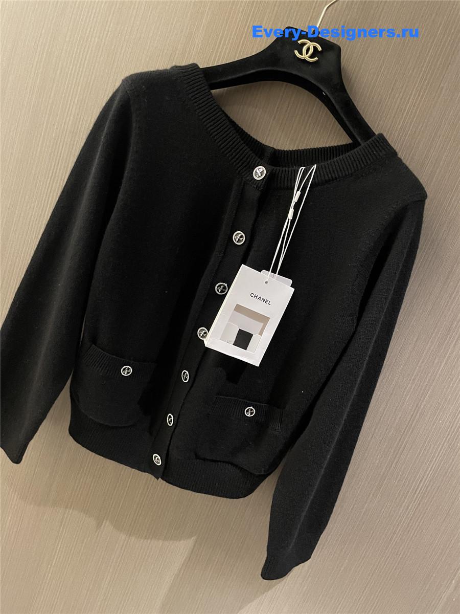 Ch**el black cashmere double button cardigan