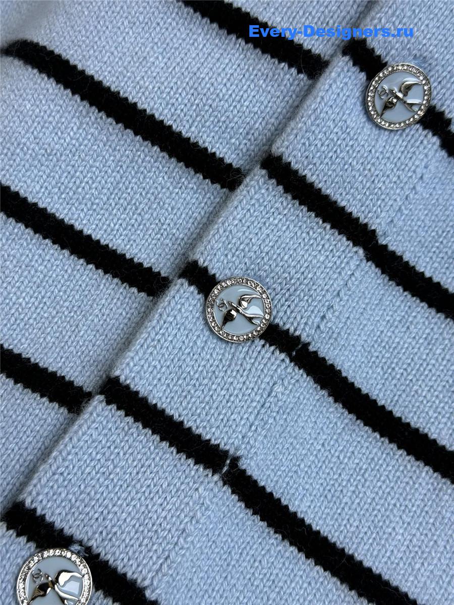 Ch**el blue striped off-shoulder cardigan