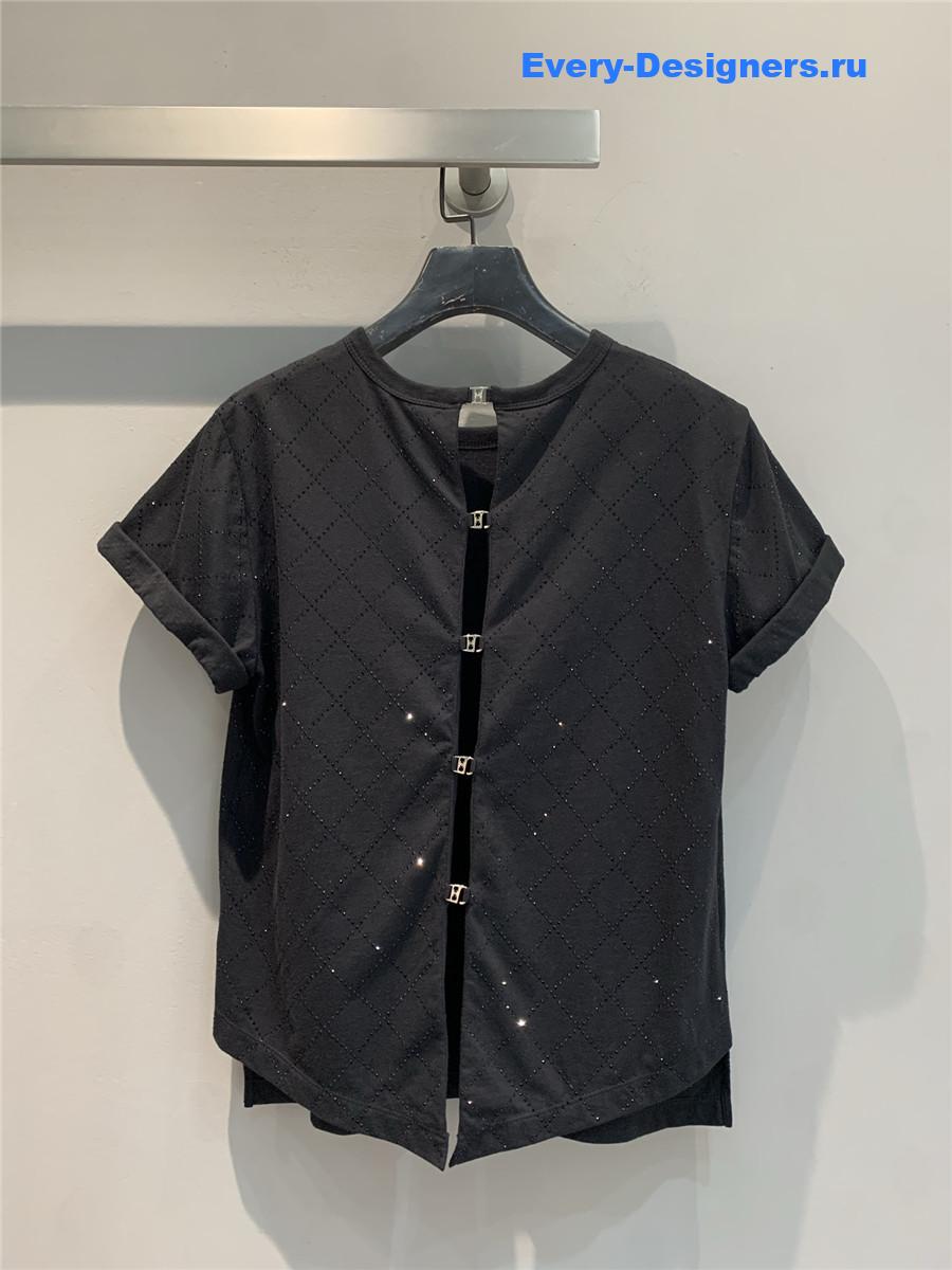 Ch**el rhinestone cotton tee
