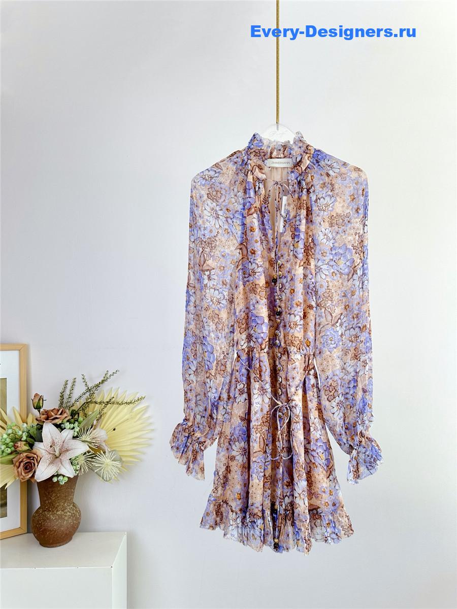 Zimm Tama Floral-Printed Long-Sleeved Ruffled Mini Dress