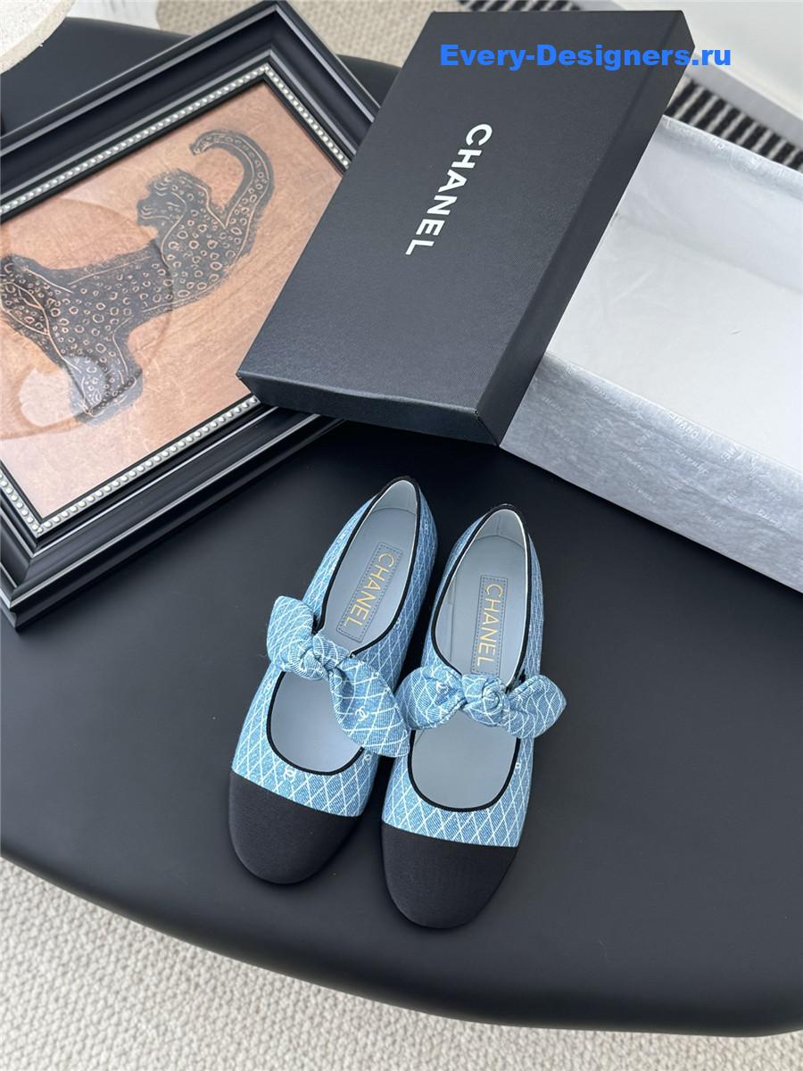 Ch**el light blue denim mary jane flats