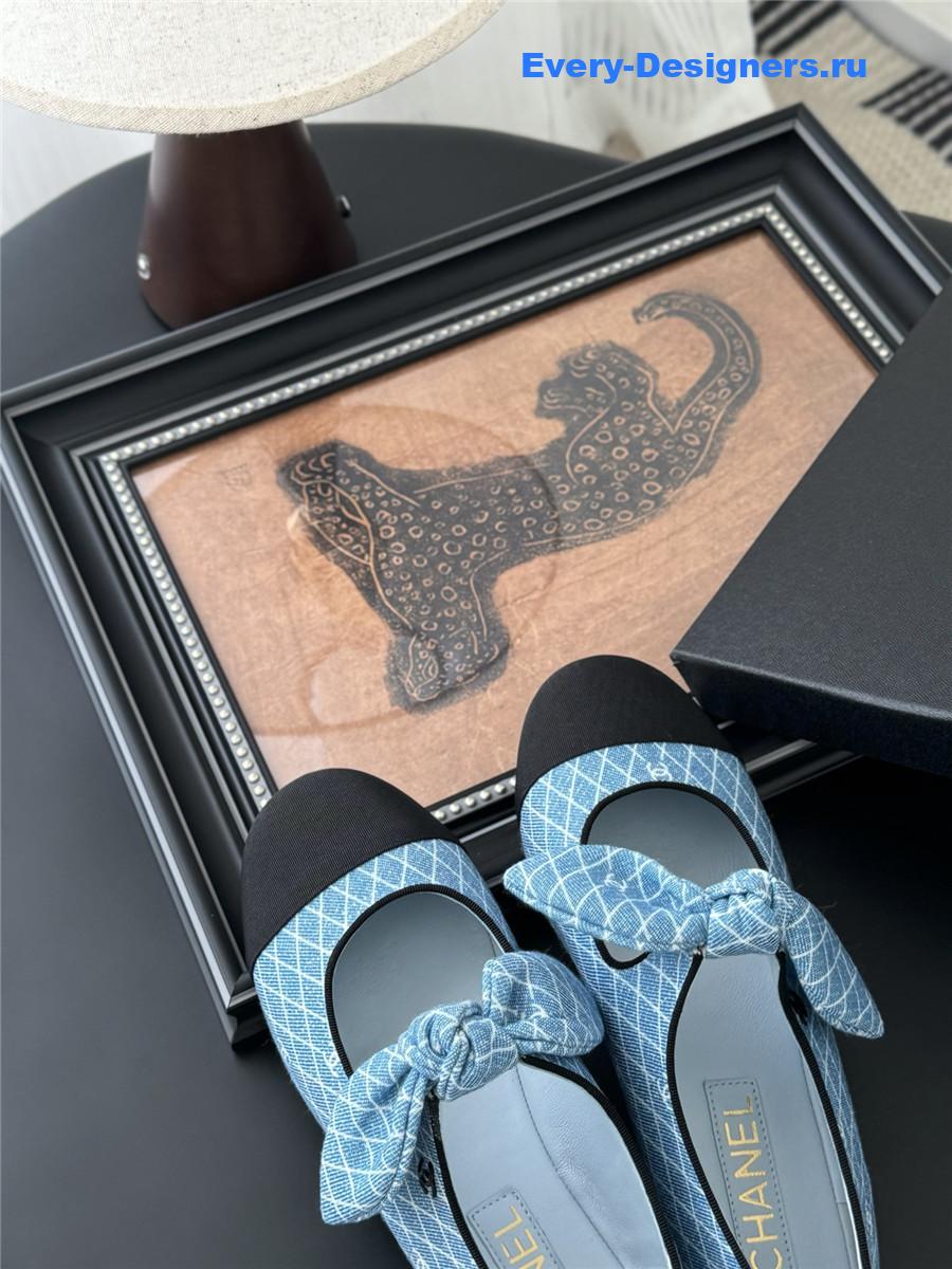 Ch**el light blue denim mary jane flats