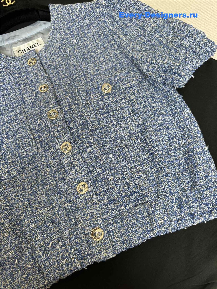 Ch**el blue tweed short sleeve jacket