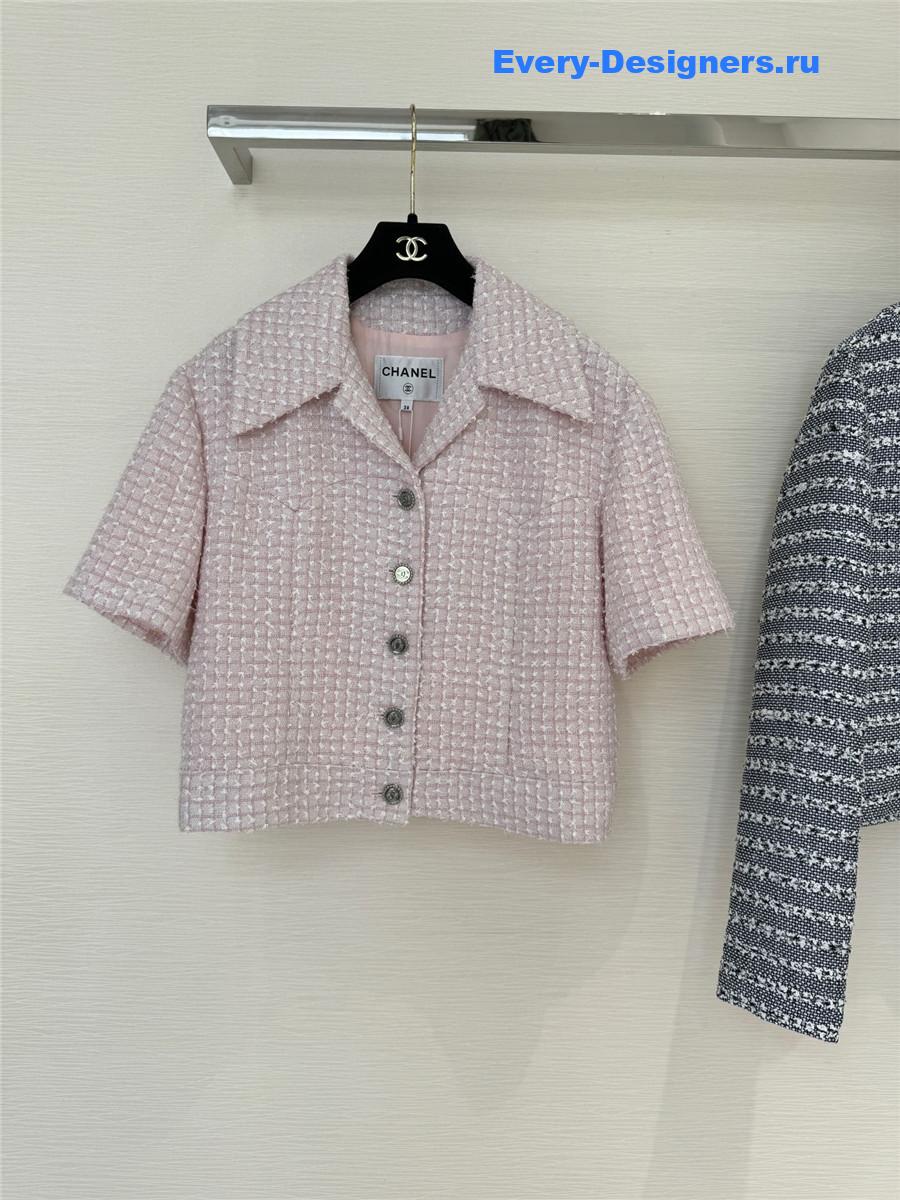 Ch**el pink tweed short sleeve jacket
