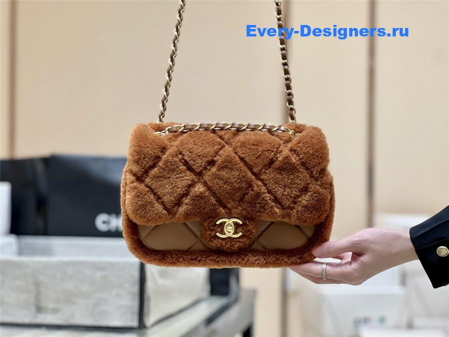 Ch**el brown shearling flap bag