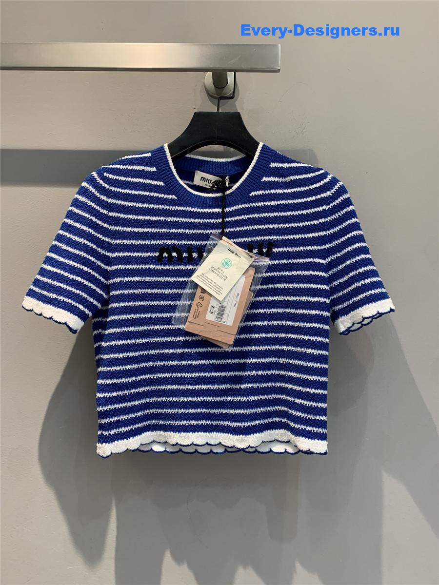 Miu Miu Blue White Striped Knit Top