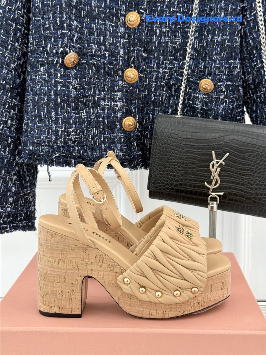 Miu Miu Brown Quilted Sandals