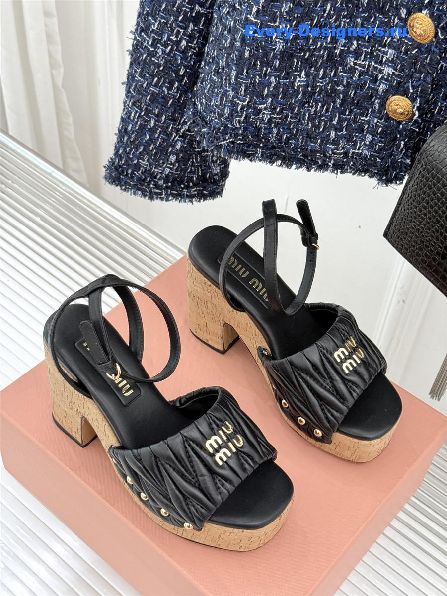 Miu Miu Black Quilted Sandals