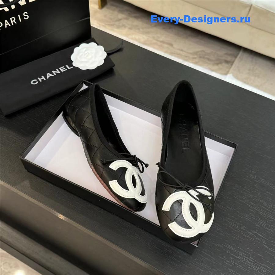 Ch**el black white cc logo ballet flats