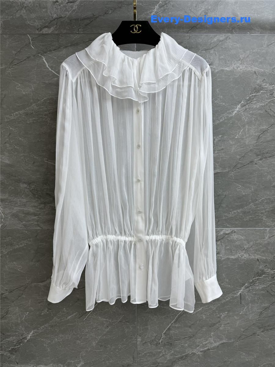Ch**el white ruffle collar silk shirt