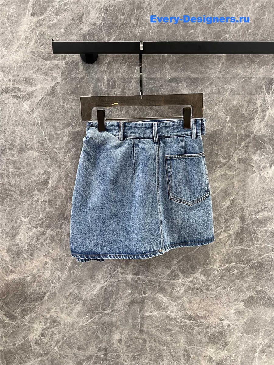 L0ew* leather-trimmed denim skirt