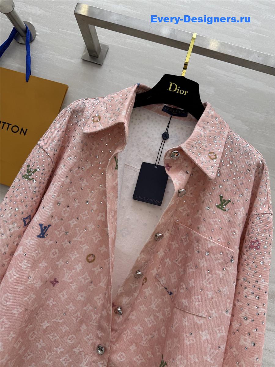 l0vis Vvtt0n pink rhinestone denim shirt