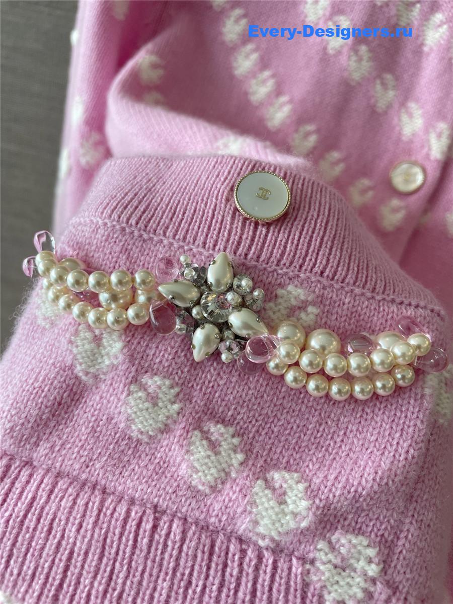 Ch**el pink stripe pearl cardigan