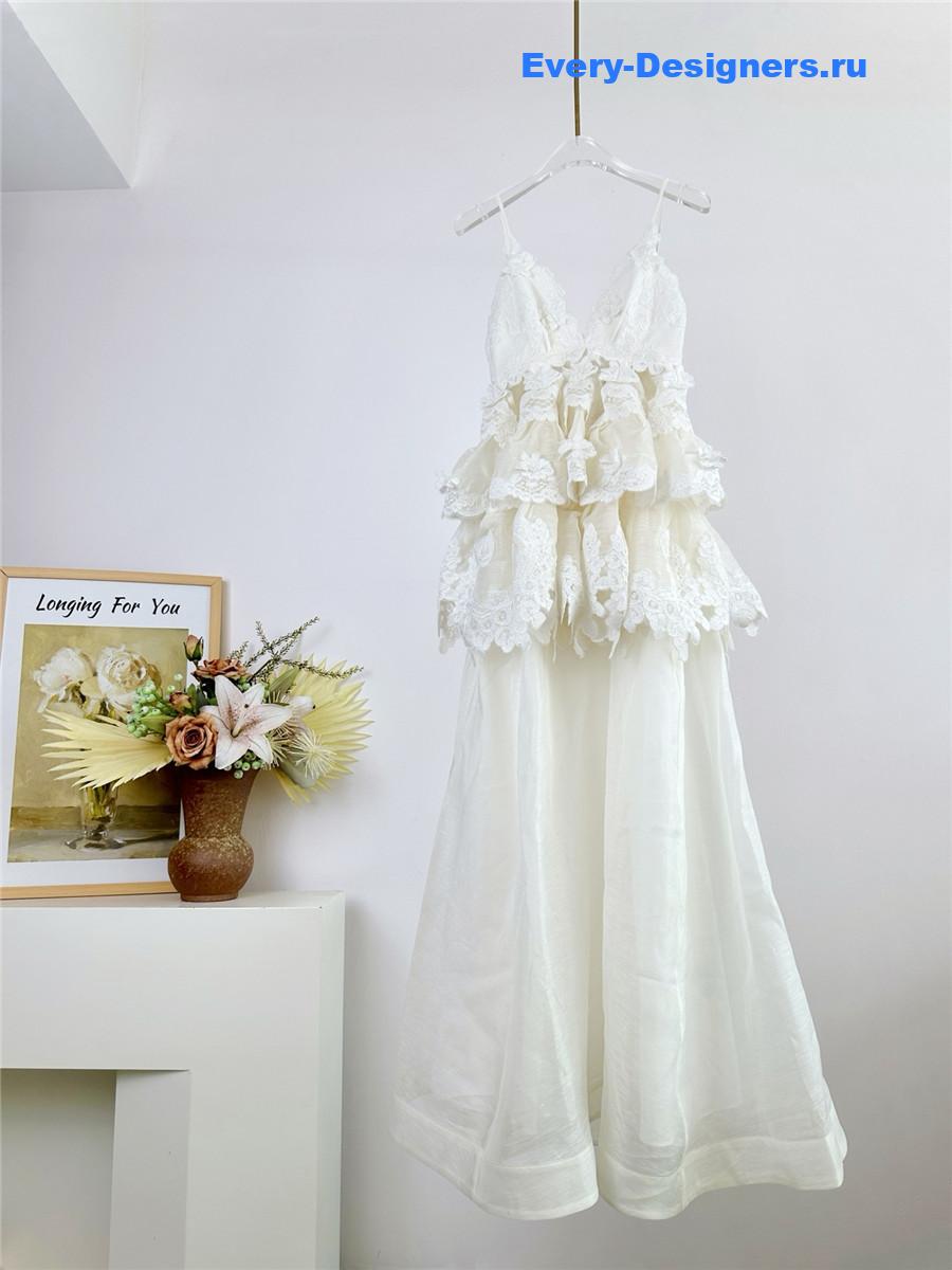 Zimmer White Tiered Lace Maxi Dress