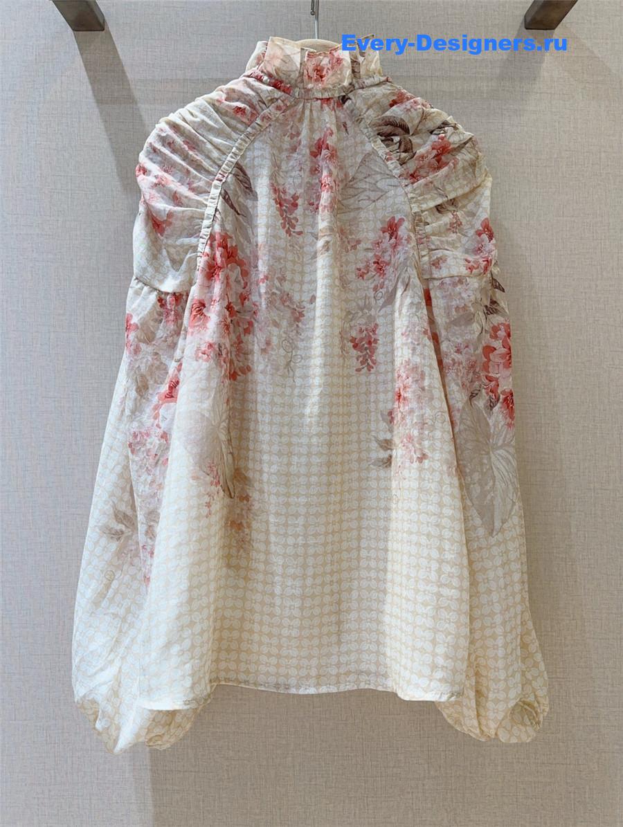 Zimm Coral Floral Billow Blouse