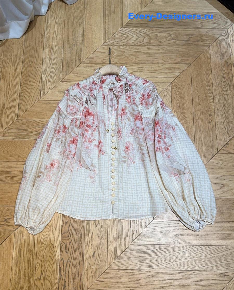 Zimm Coral Floral Billow Blouse
