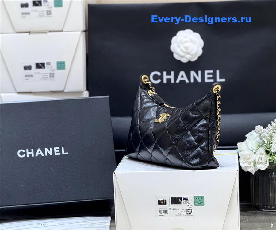 Ch**el black calfskin chain hobo