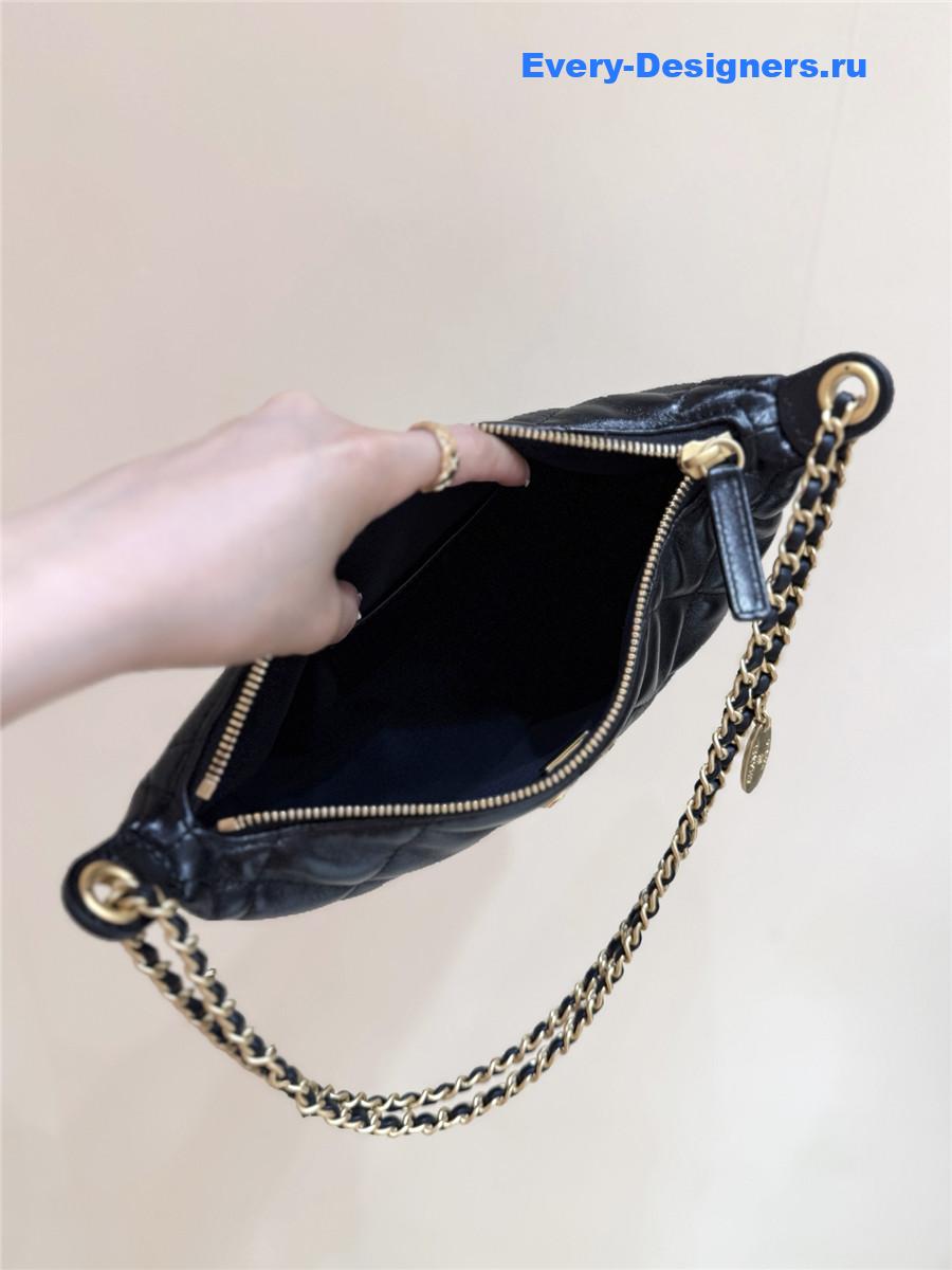 Ch**el black calfskin chain hobo