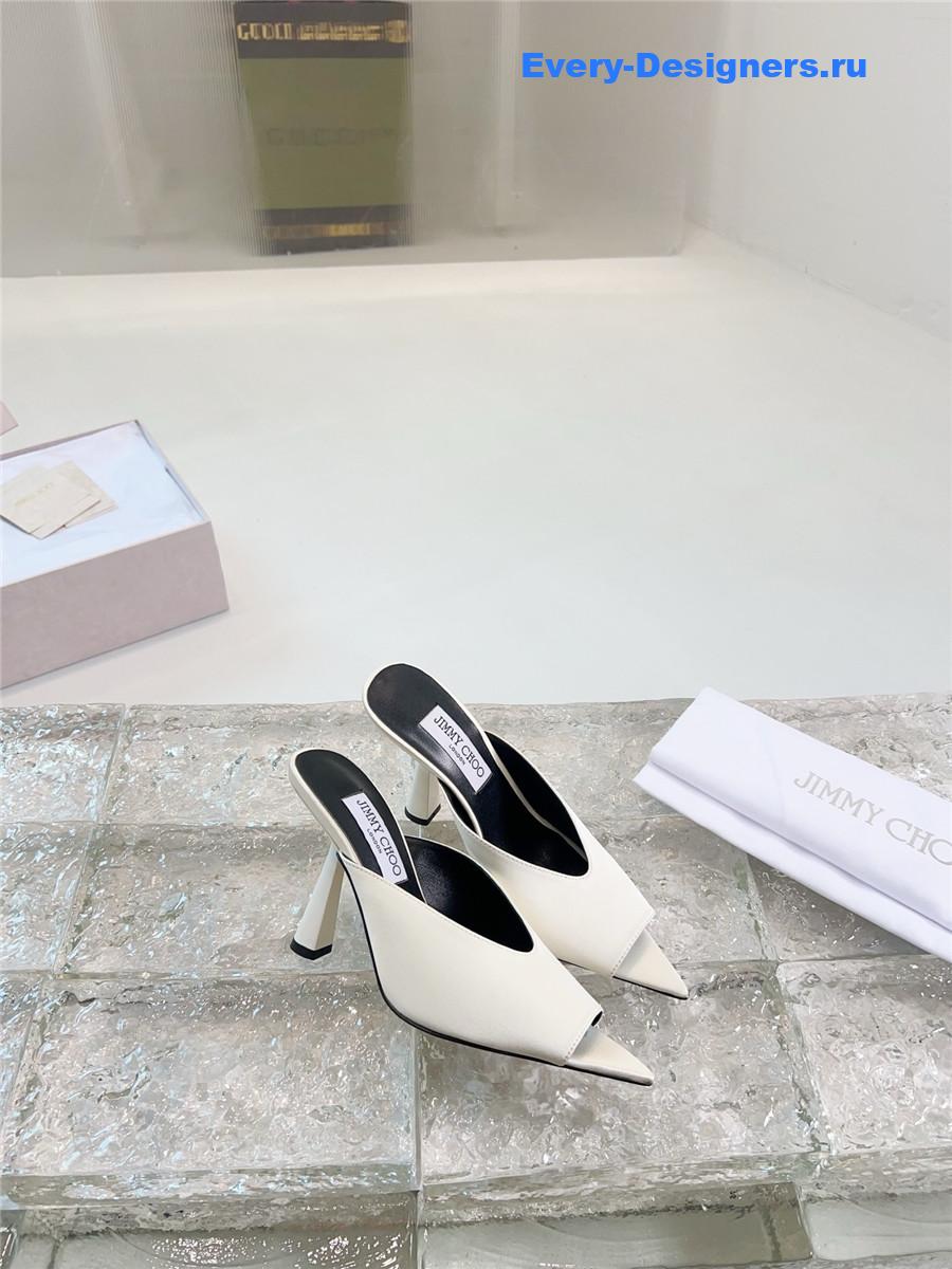J1m*y Ch00 maryanne 100mm white peep-toe mules