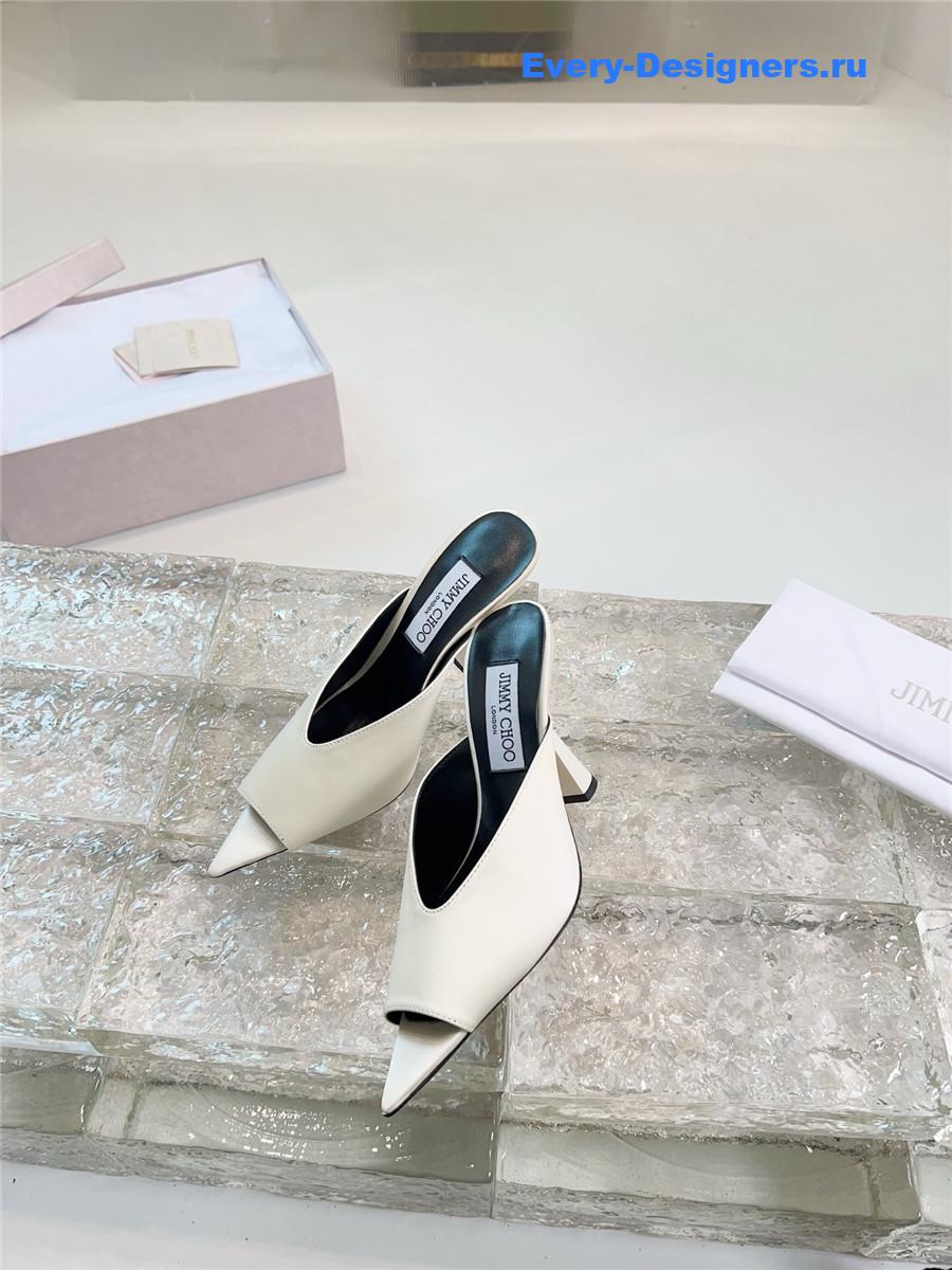 J1m*y Ch00 maryanne 100mm white peep-toe mules