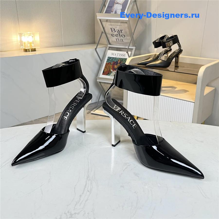 Versace Slice 105mm Patent Slingback Pumps Black