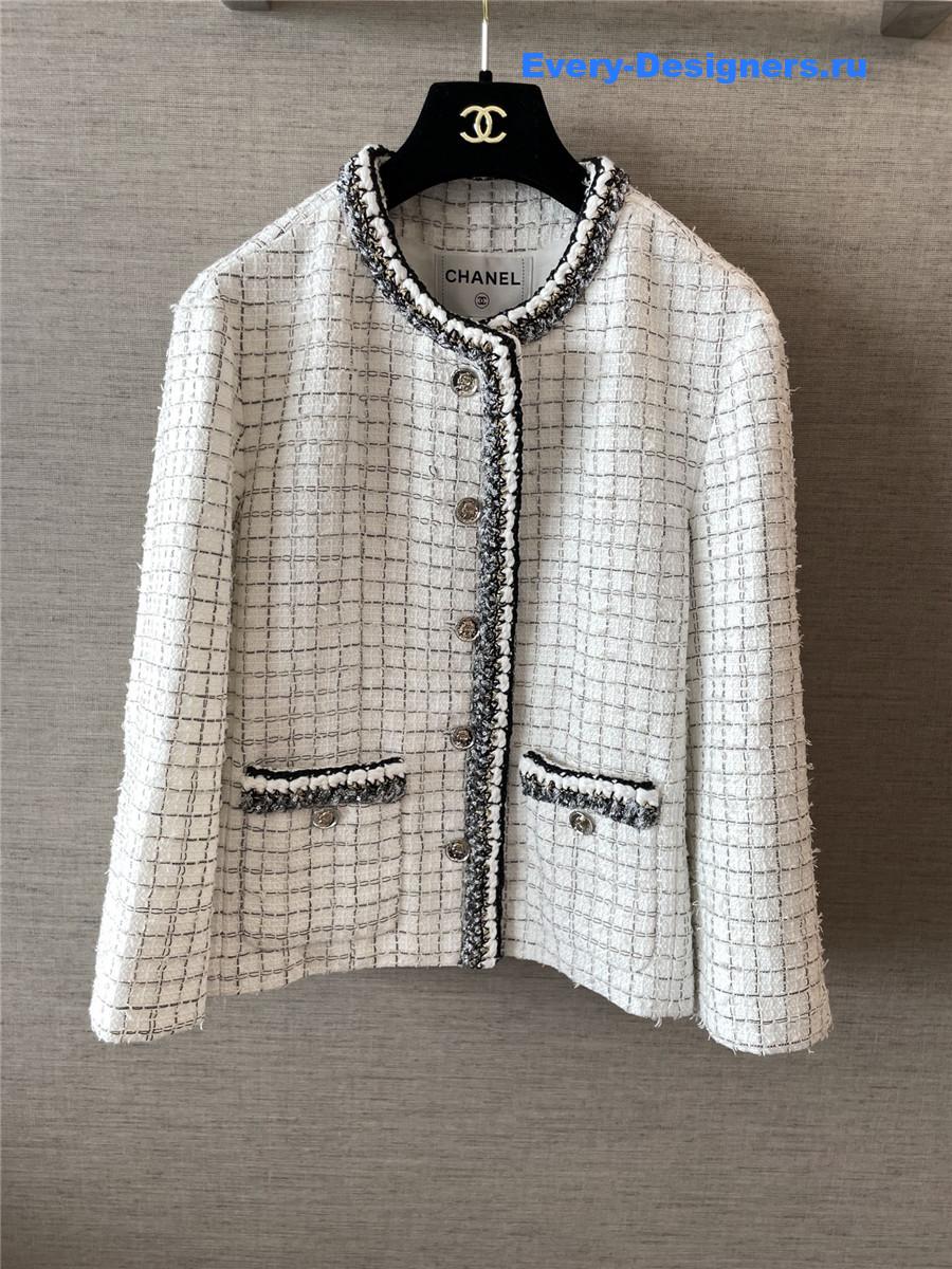 Ch**el tweed white check coat