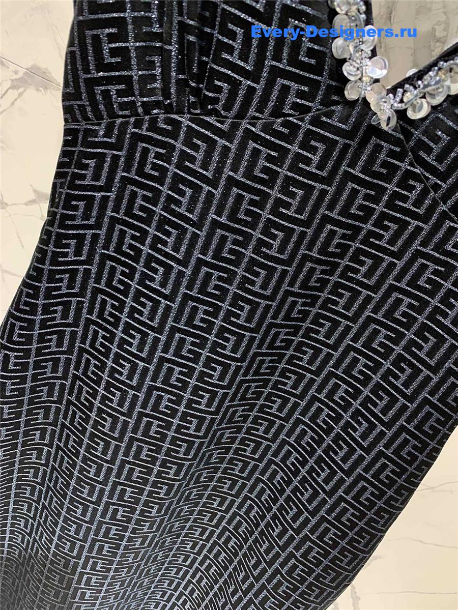 Balmain V-Neck Silk Beaded Dress
