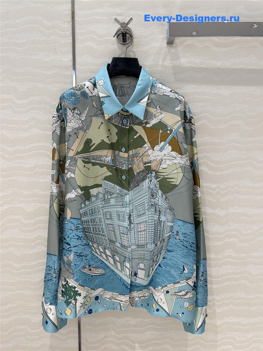 H**me5 cruise party scarf print silk shirt