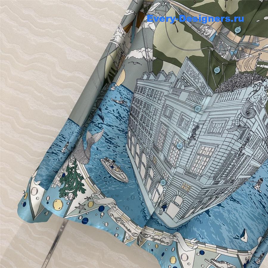 H**me5 cruise party scarf print silk shirt