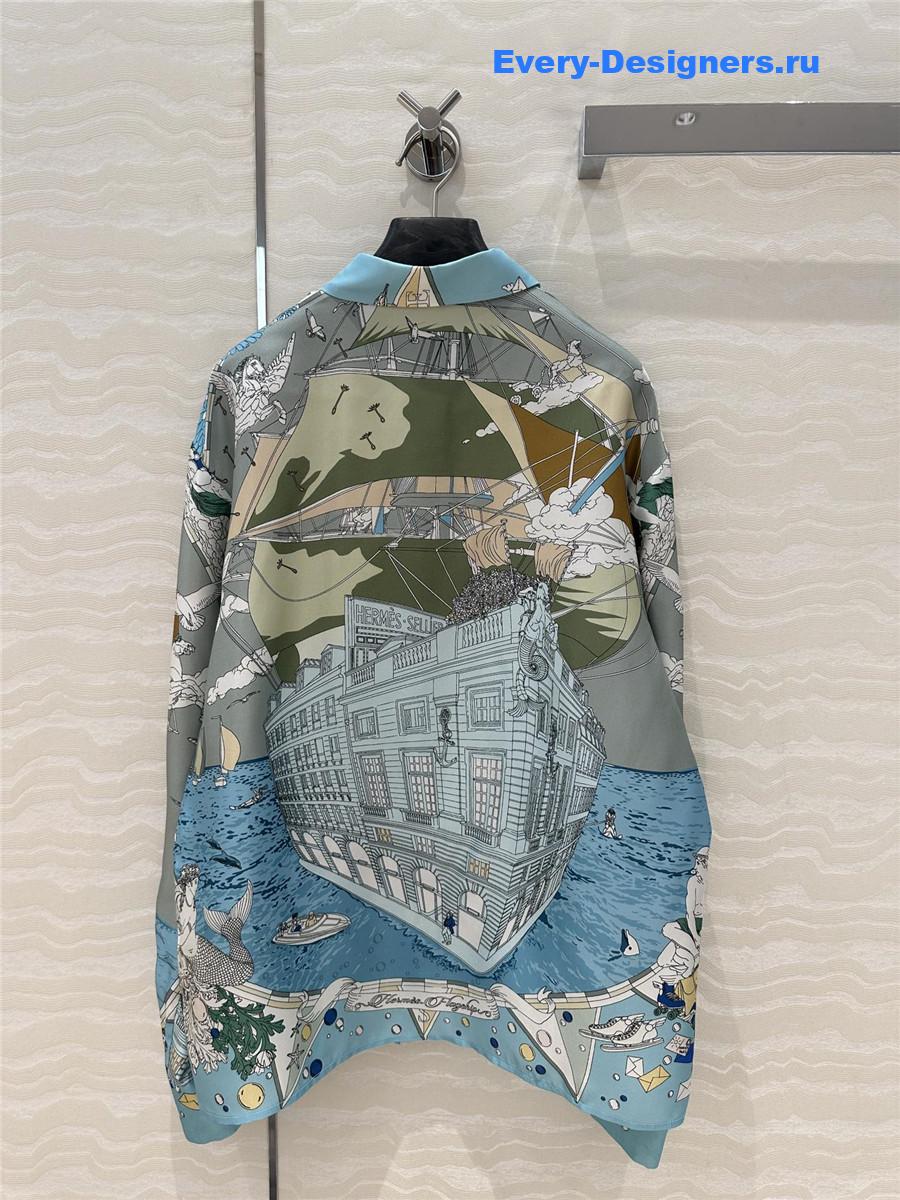 H**me5 cruise party scarf print silk shirt