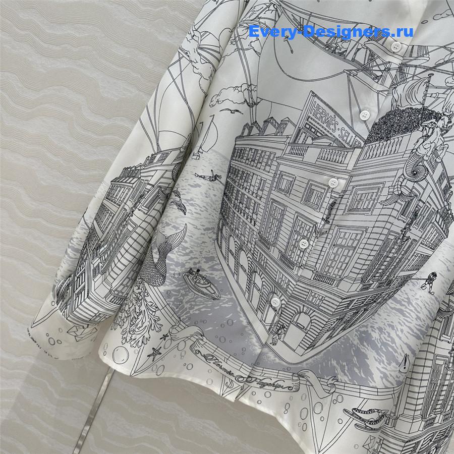 H**me5 gray scarf print silk shirt