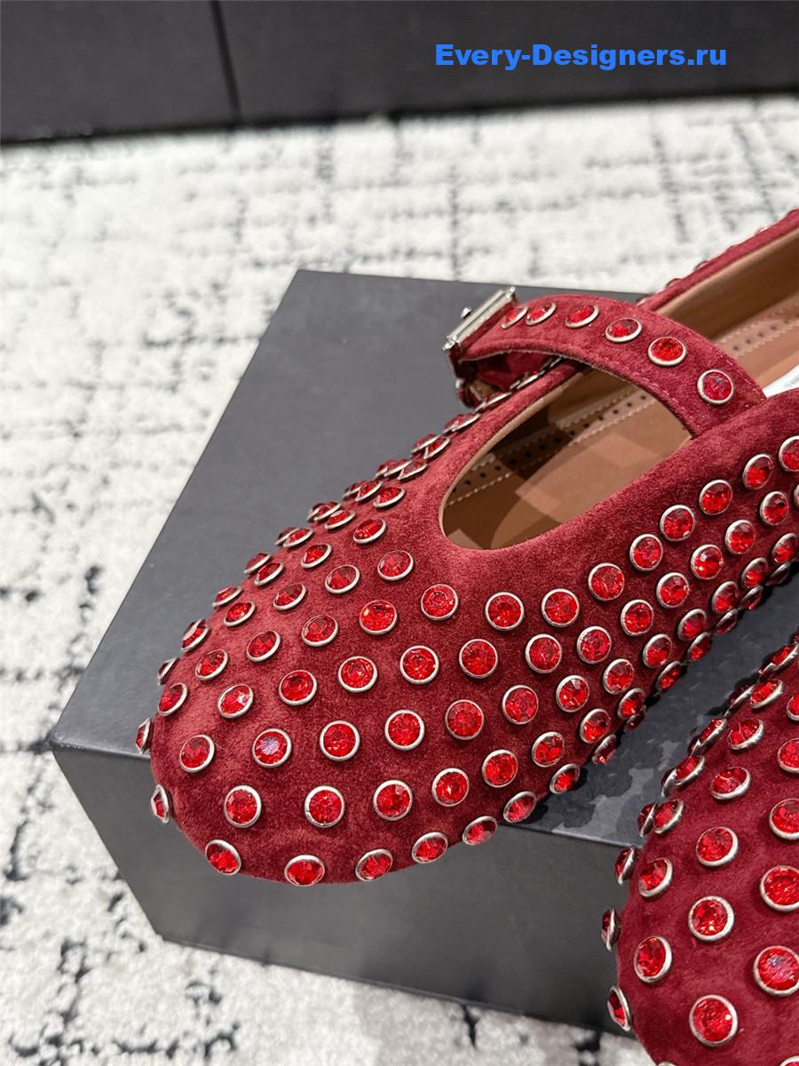 ALAÏA Garnet Red Strass Ballet Flats