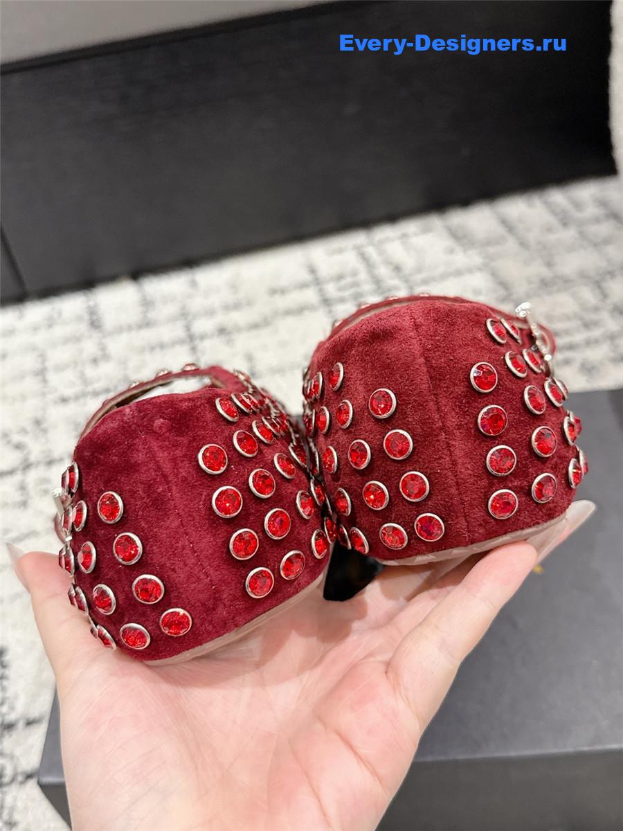 ALAÏA Garnet Red Strass Ballet Flats