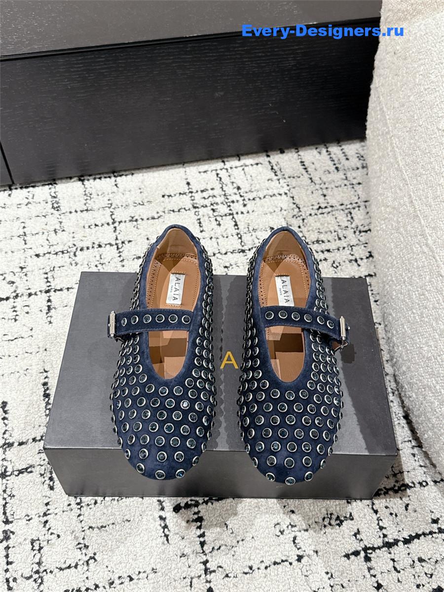 ALAÏA Garnet Blue Strass Ballet Flats
