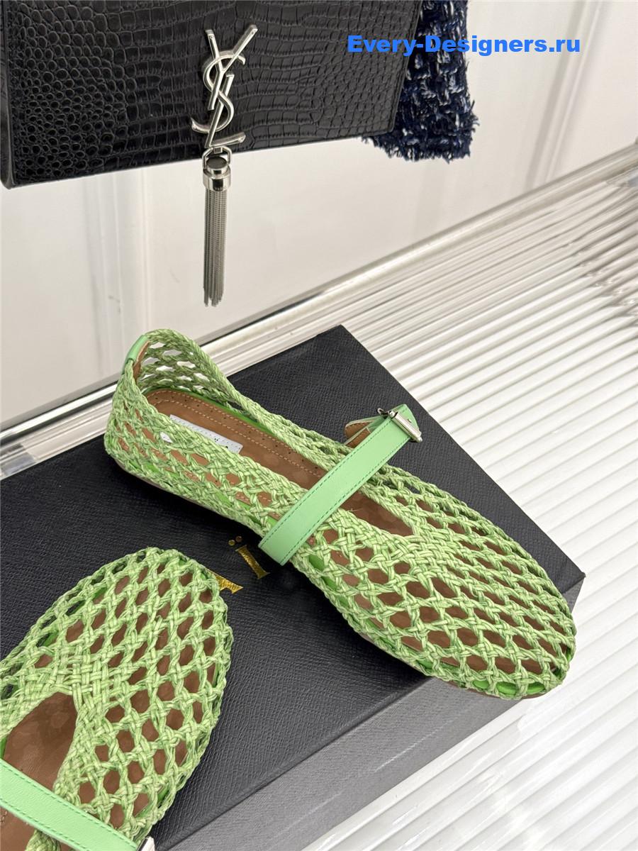 ALAÏA Green Woven Mesh Ballet Flats