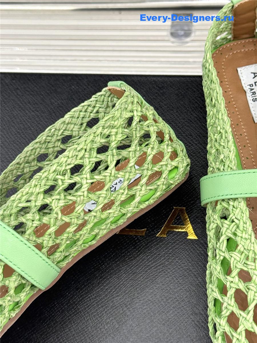 ALAÏA Green Woven Mesh Ballet Flats