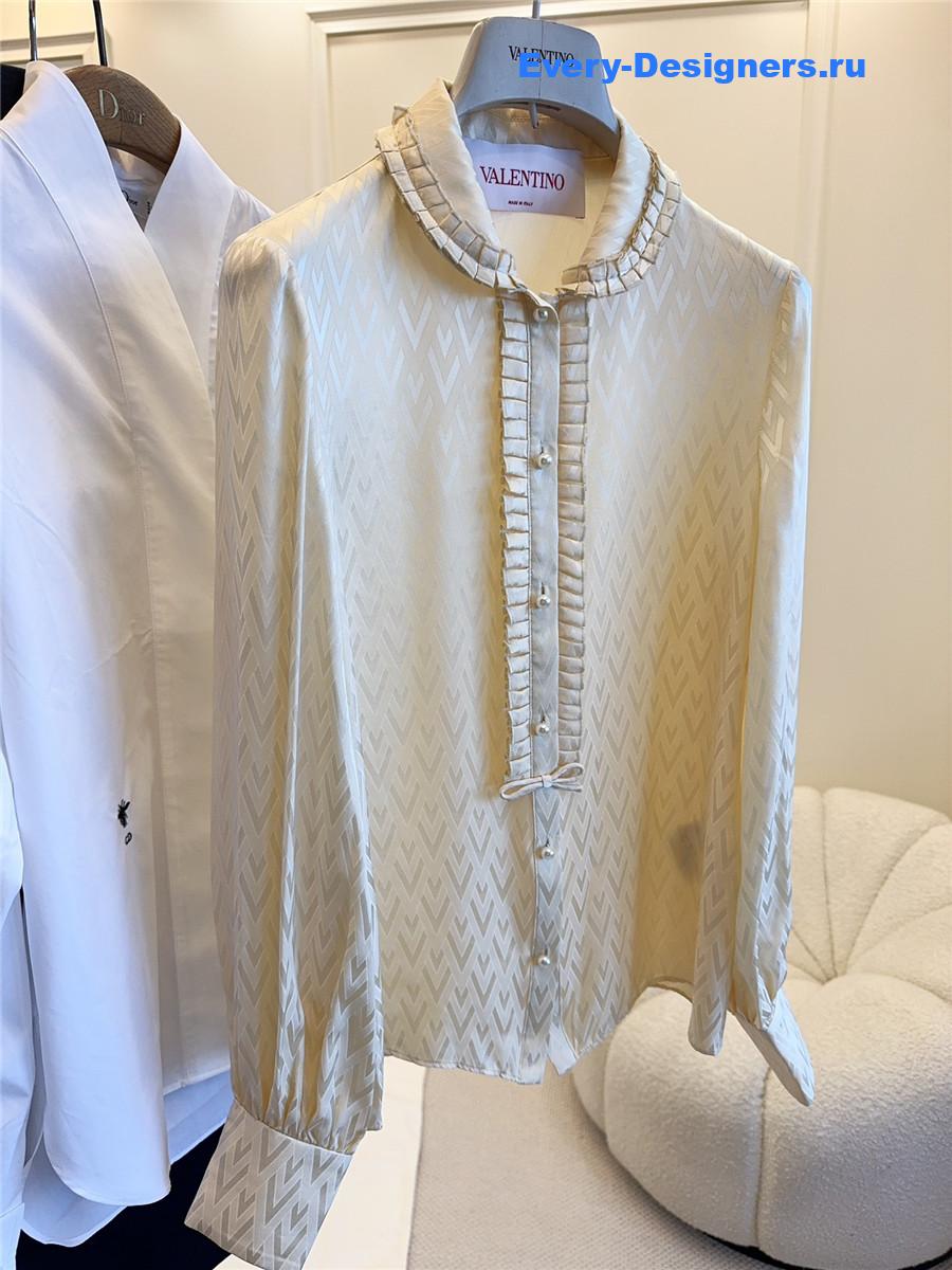 Va1e*ntin0 grid silk ruffle shirt