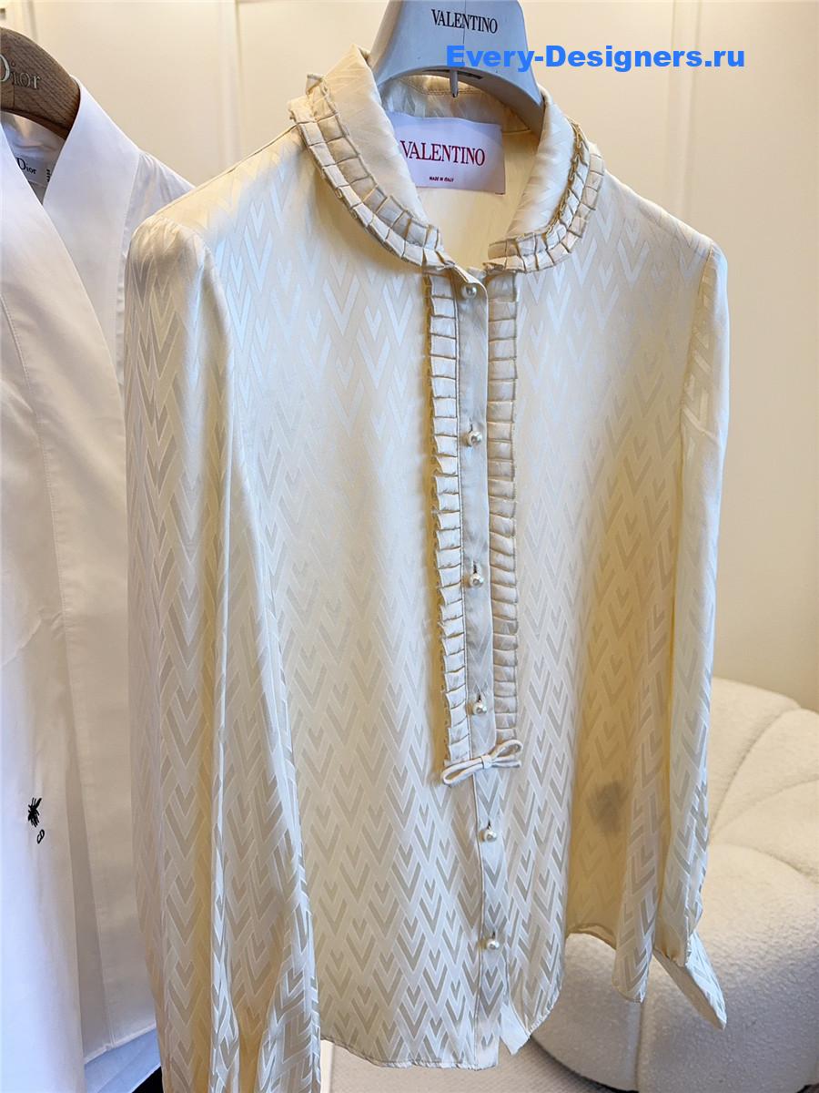 Va1e*ntin0 grid silk ruffle shirt