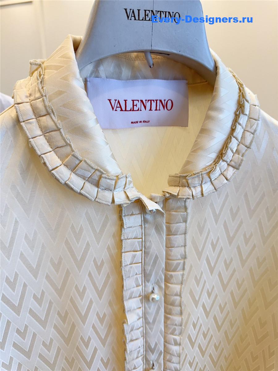Va1e*ntin0 grid silk ruffle shirt