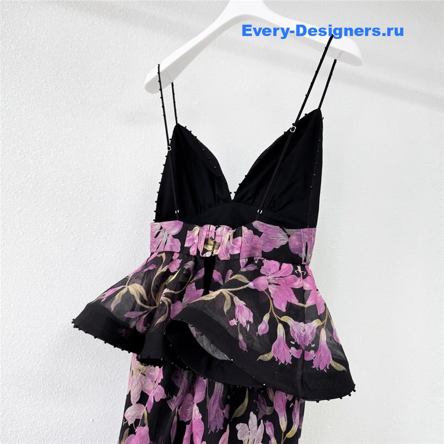 Zimm Dawning Ruffle Slip Dress in Black