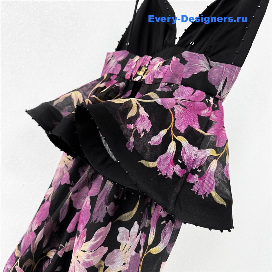 Zimm Dawning Ruffle Slip Dress in Black
