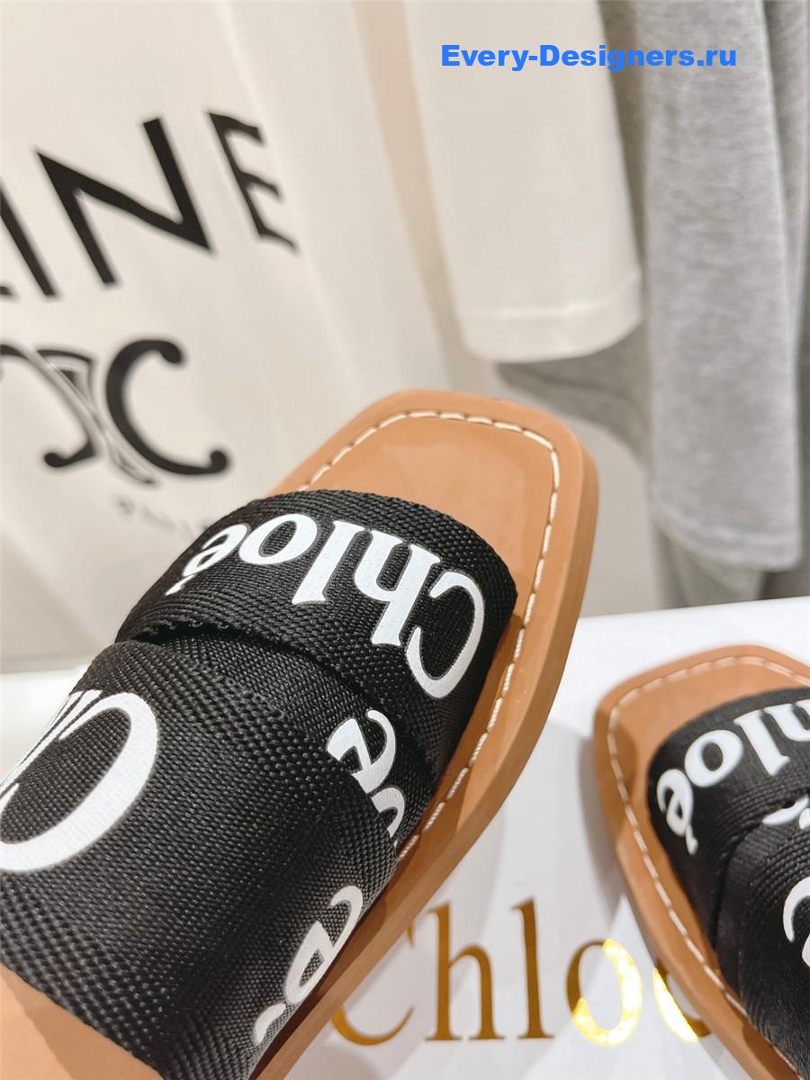 Chloé Black Canvas Woody Slides