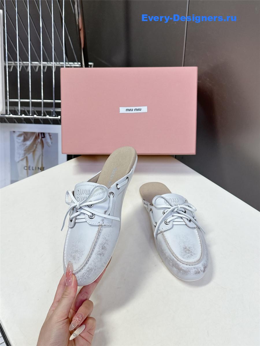 Miu Miu White Boat Slides