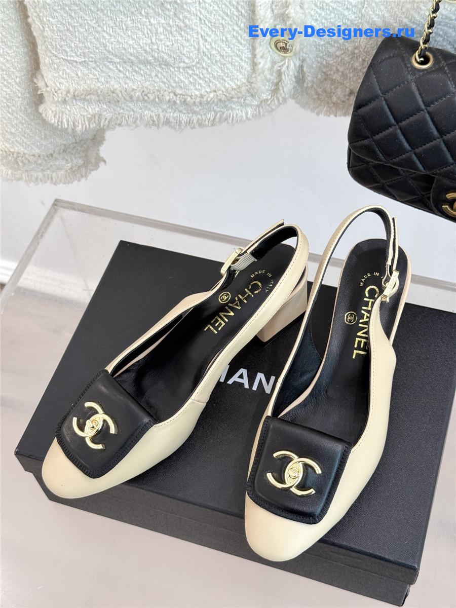 Ch**el beige goatskin slingbacks sandals