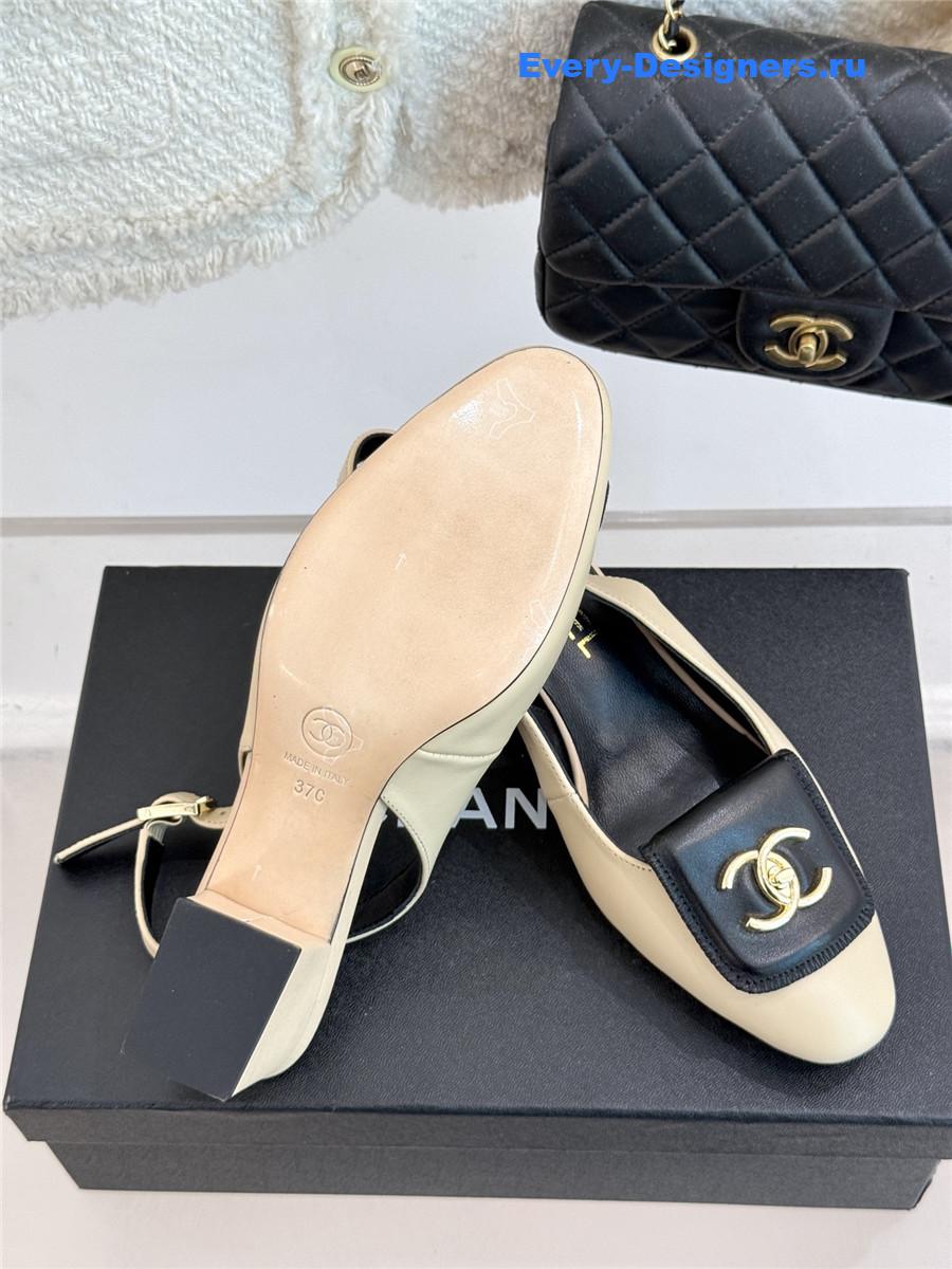 Ch**el beige goatskin slingbacks sandals