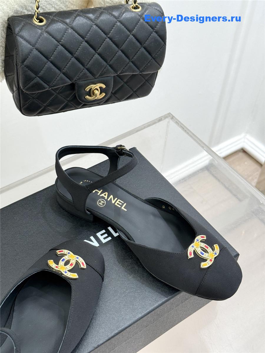 Ch**el cc black chunky heel sandals