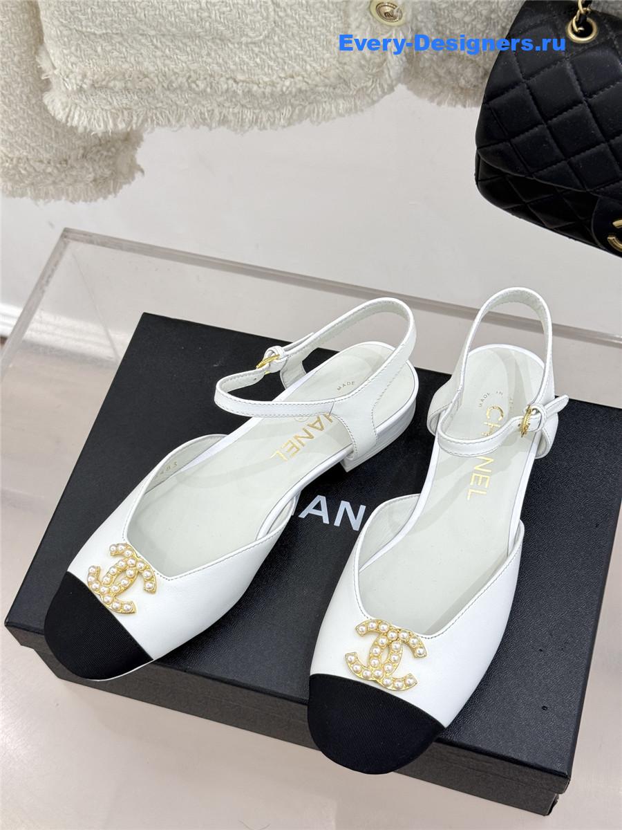 Ch**el cc white chunky heel sandals