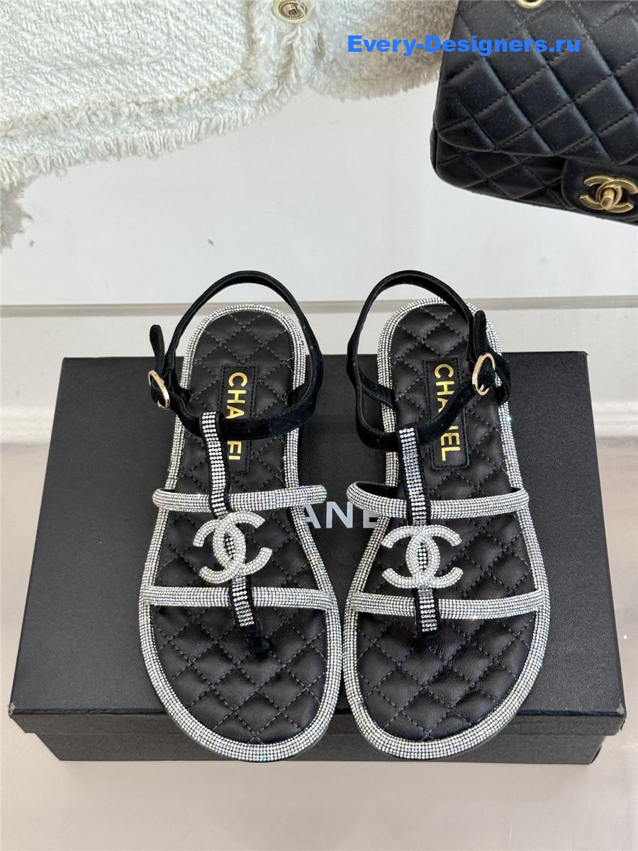 Ch**el white rhinestone cc flip flops