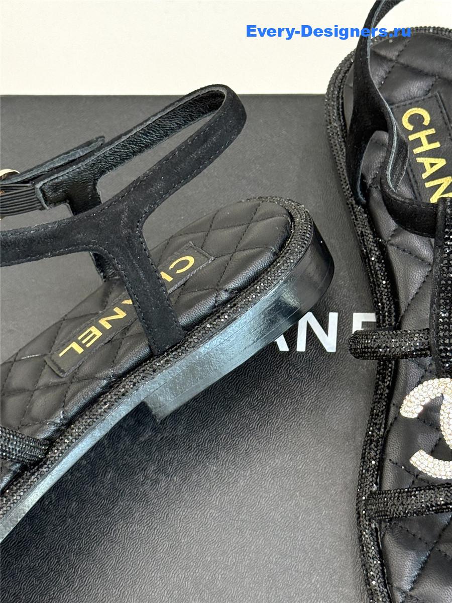 Ch**el black rhinestone cc flip flops
